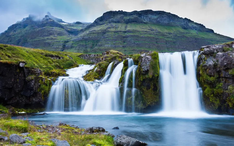 Download beautiful and cool waterfall nature photo with a temperate and cool climate 