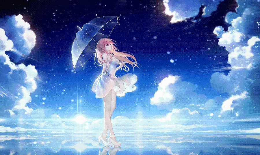 Cute and fantasy photo of a beautiful and fit anime girl with an umbrella under the rain 