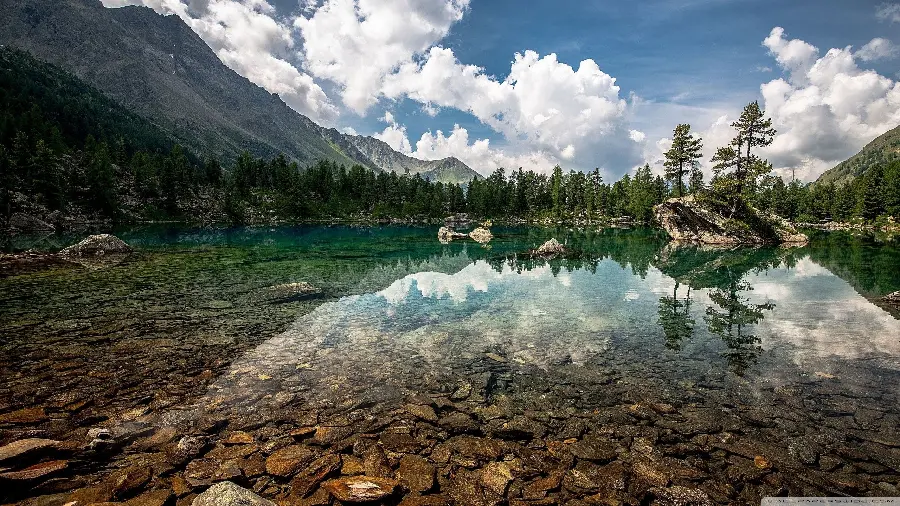 Beautiful and stylish wallpaper of a mountain lake with a special nature