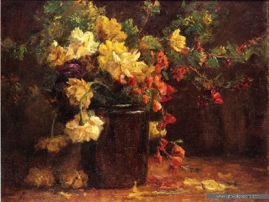 Classical art painting photo with natural flower design 