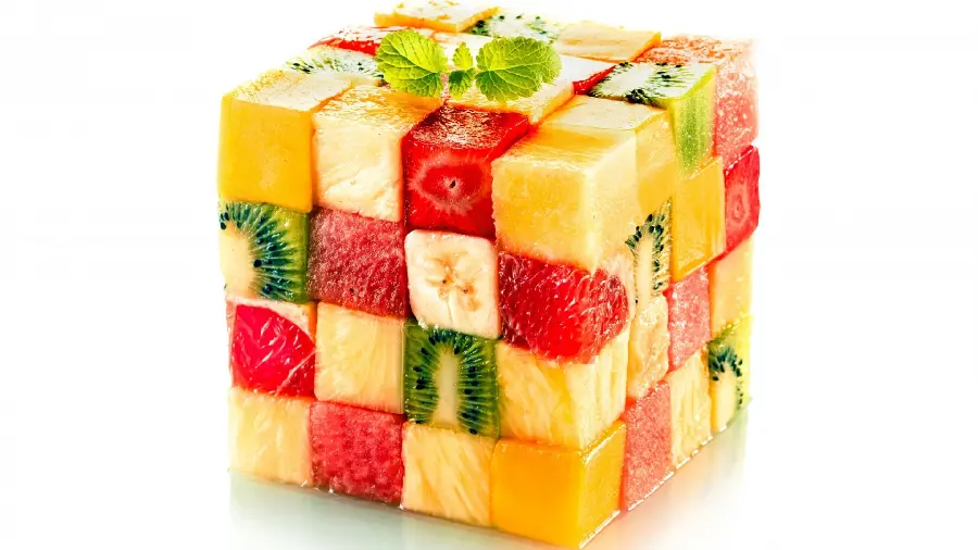 Amazing and interesting wallpaper of cut fruits in the form of cubes HD