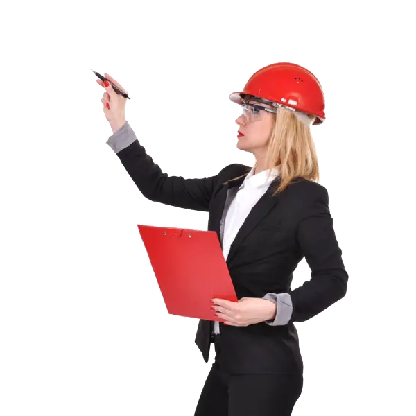 A photo of a civil engineer or a building lady with a formal suit and PNG format