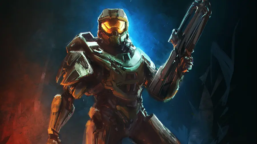Master Chief wallpaper with a heavy and large gun in hand