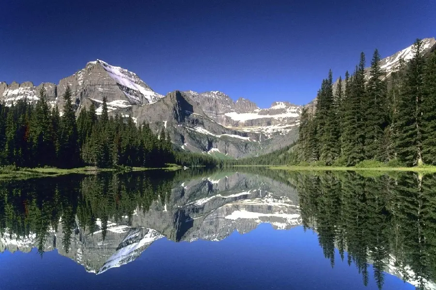 The most pleasant natural landscape of a forested mountain lake with water 