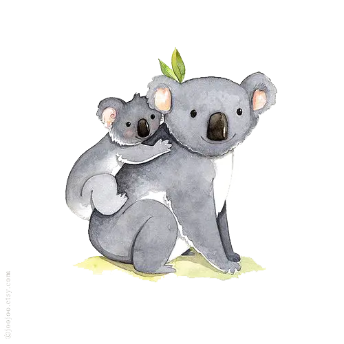 The cutest PNG image of a mother and child cartoon koala 