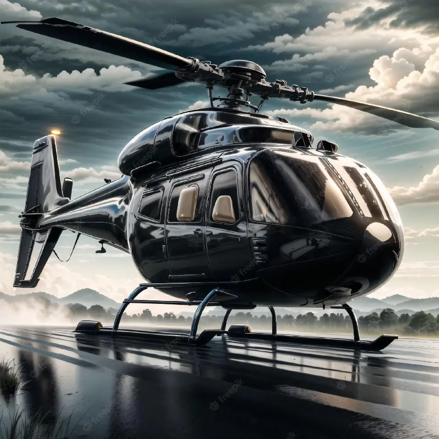 Fully automatic black private helicopter with unique interior design
