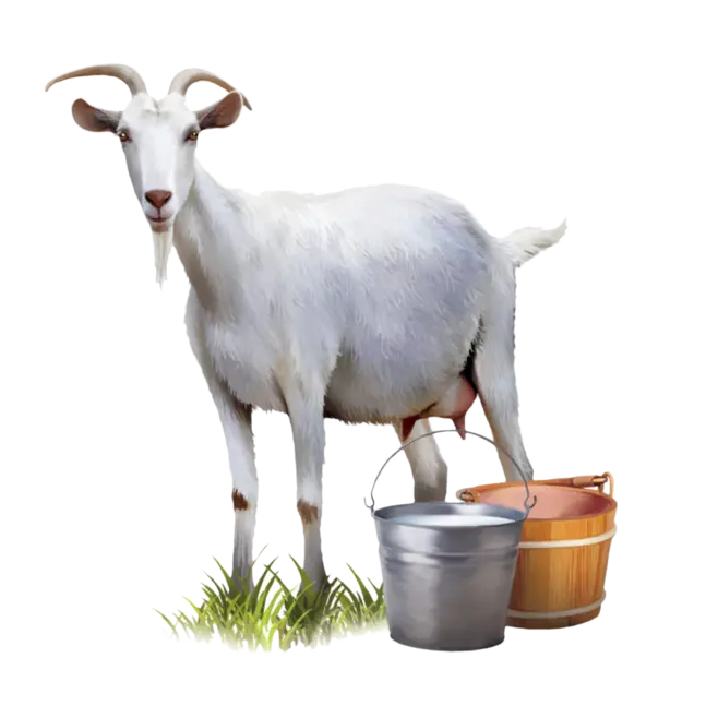 High quality png photo of a white vegetarian lactating goat 