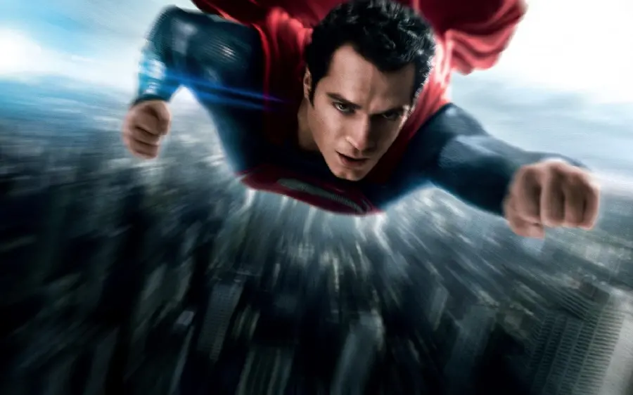 Background of Henry Cavill as Superman doing superhero moves