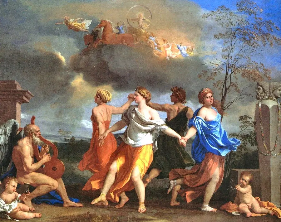 Photo of a classic and traditional art painting of primitive humans without technology 