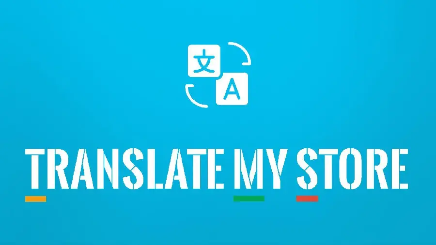Stock photo with the text Translate Store on a blue background