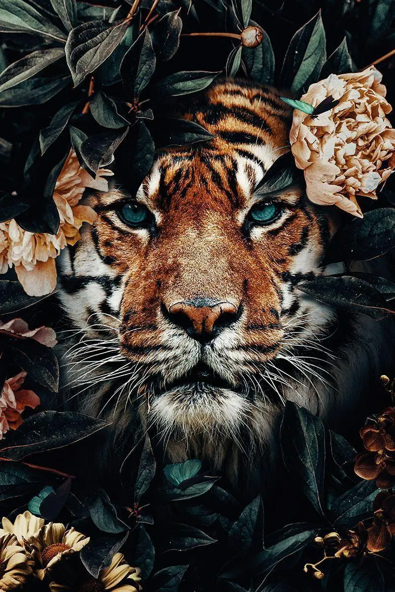 Background of an attractive and majestic tiger in the surrealist style