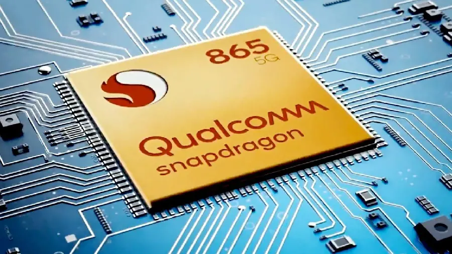 DownloadStock of Snapdragon 865 processor in gold color