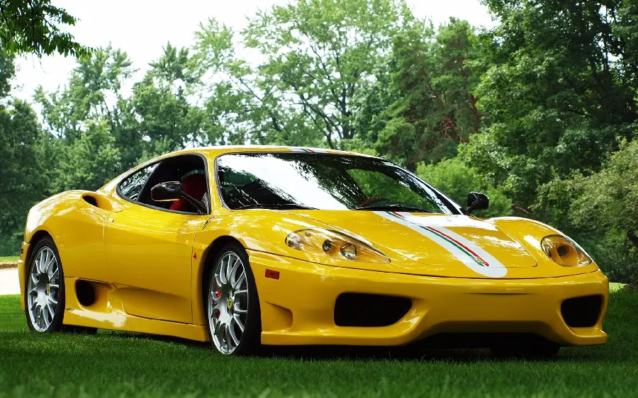 Windows wallpaper of a yellow car parked in nature