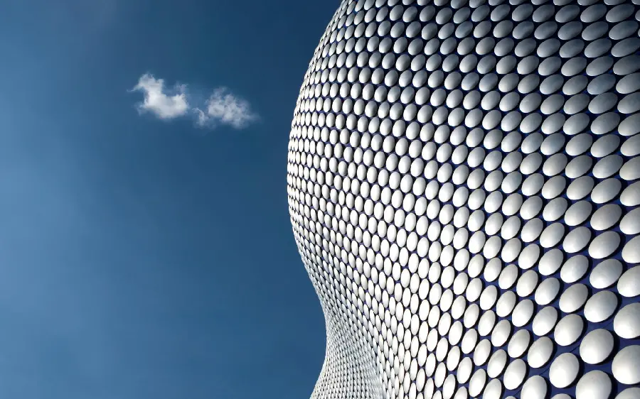 A special and unique wallpaper of architecture and an interesting and strange view of an office building