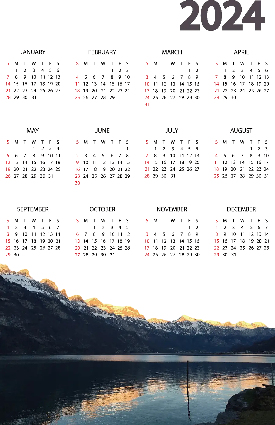 Image of the 2024 calendar on the background of the natural landscape