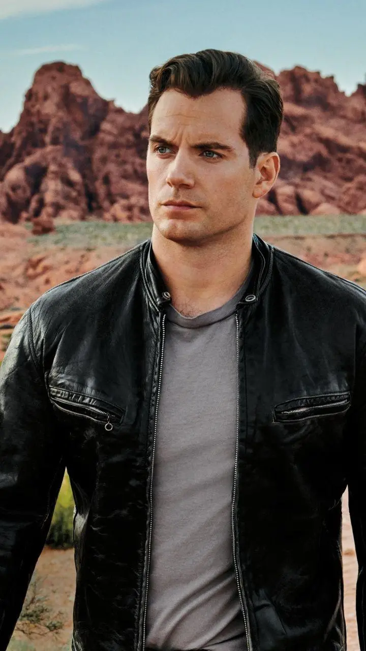 Wallpaper of the most attractive man in the world Henry Cavill in a black sports jacket