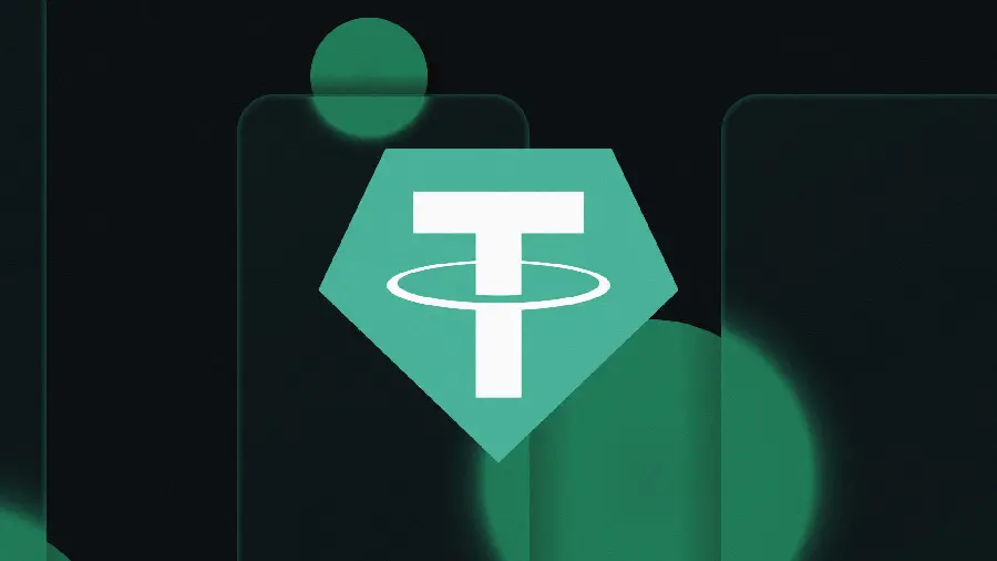 Tether wallpaper with a pentagonal logo
