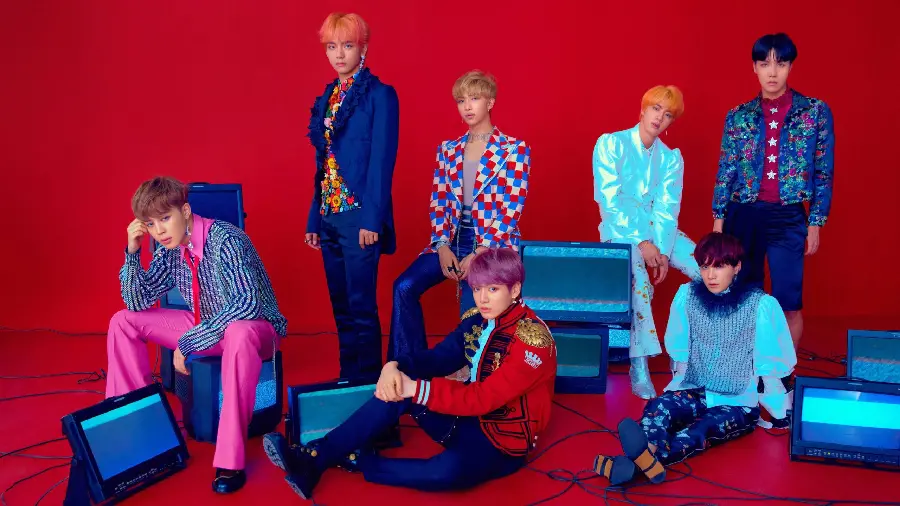 Background photo for laptop of BTS on a red background