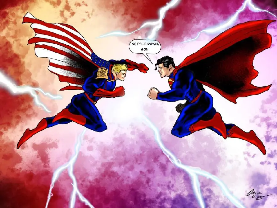 Photo from the comic book Superman and Homelander clash