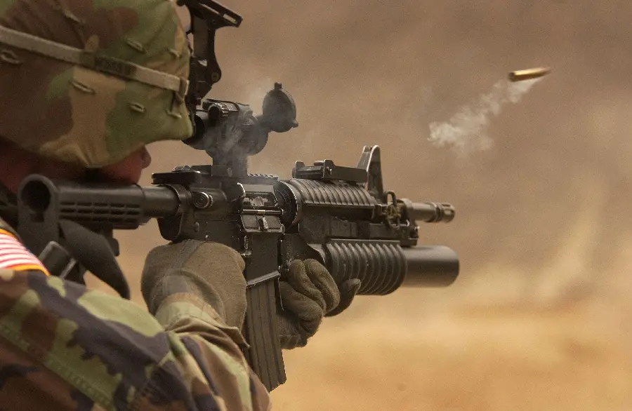 Image of capturing moments from the moment of firing a bullet from a soldier's rifle