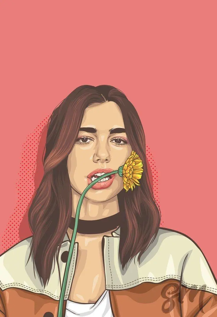 Drawing of Dua Lipa, one of the most attractive singers in the music industry