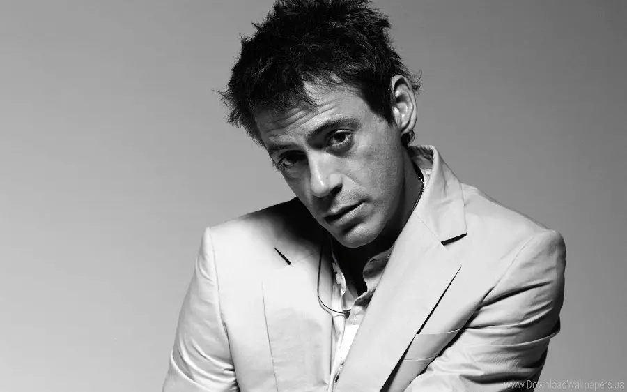 Special and interesting Robert Downey Jr. wallpaper with a black and white theme