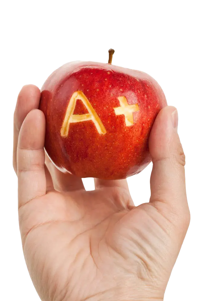 Photo of the letter A carved on a red apple in PNG format