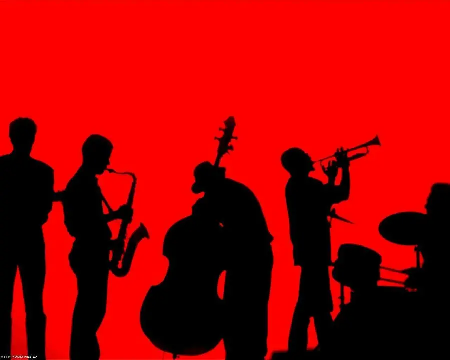 Background for computer in black and red theme and jazz music design