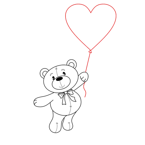 Beautiful cartoon bear drawing with heart balloon in png format