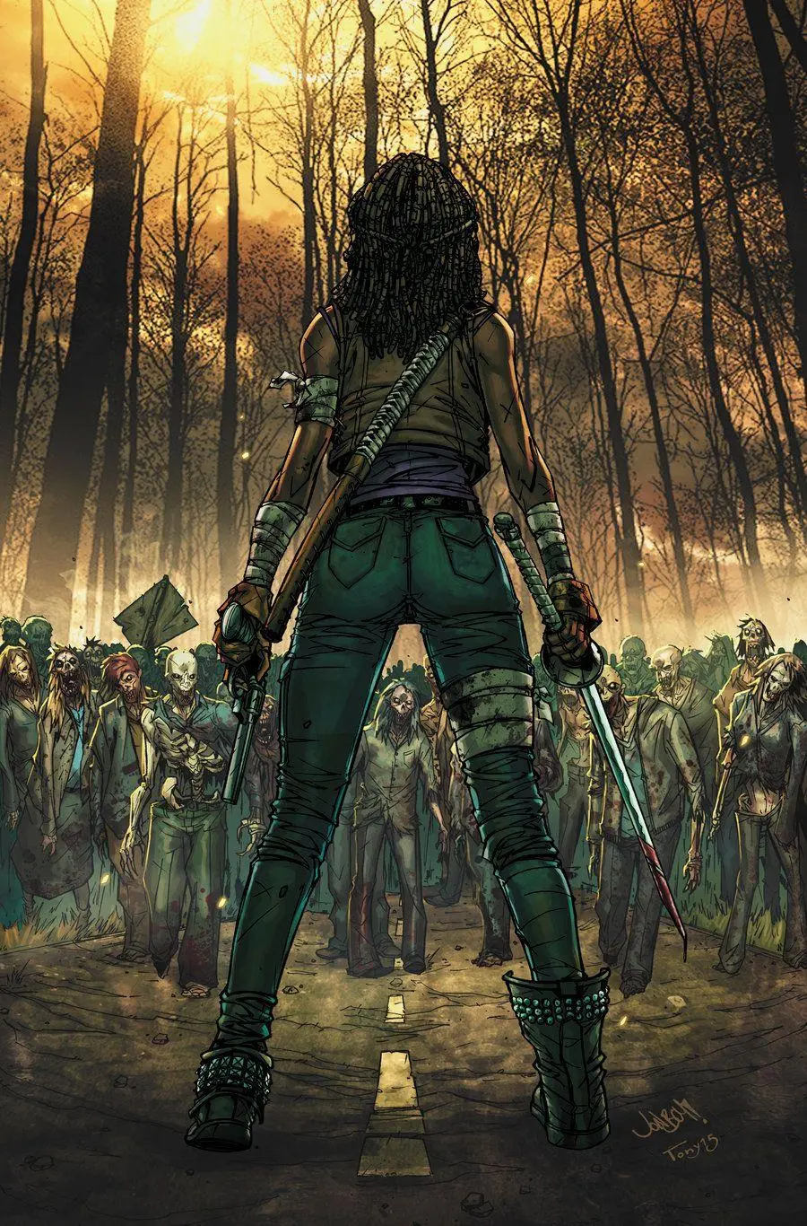 The most mysterious picture of Michonne, a strong African girl in the jungle in the Walking Dead series 