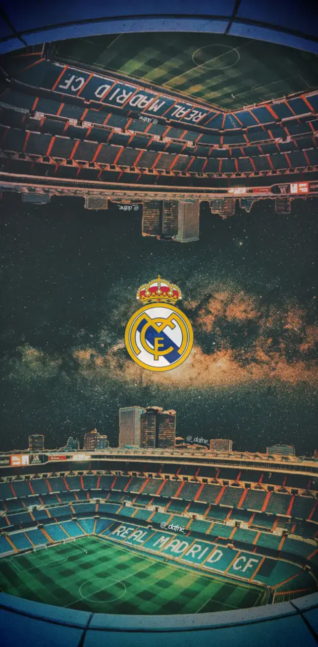 Image of the Real Madrid logo and logo on a luxurious and cool stadium background