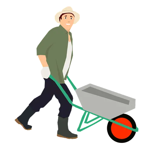 Graphic image of a male farmer with a wheel without a background