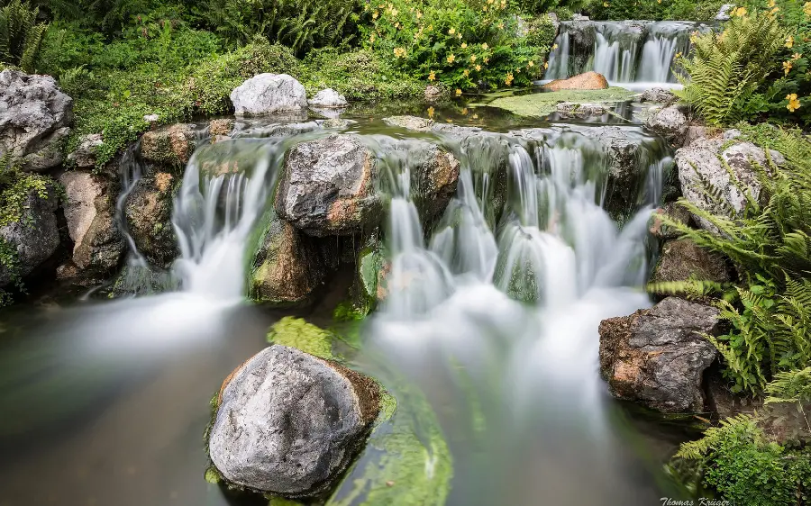 A lush area with a small waterfall and a lake suitable for nature tourism