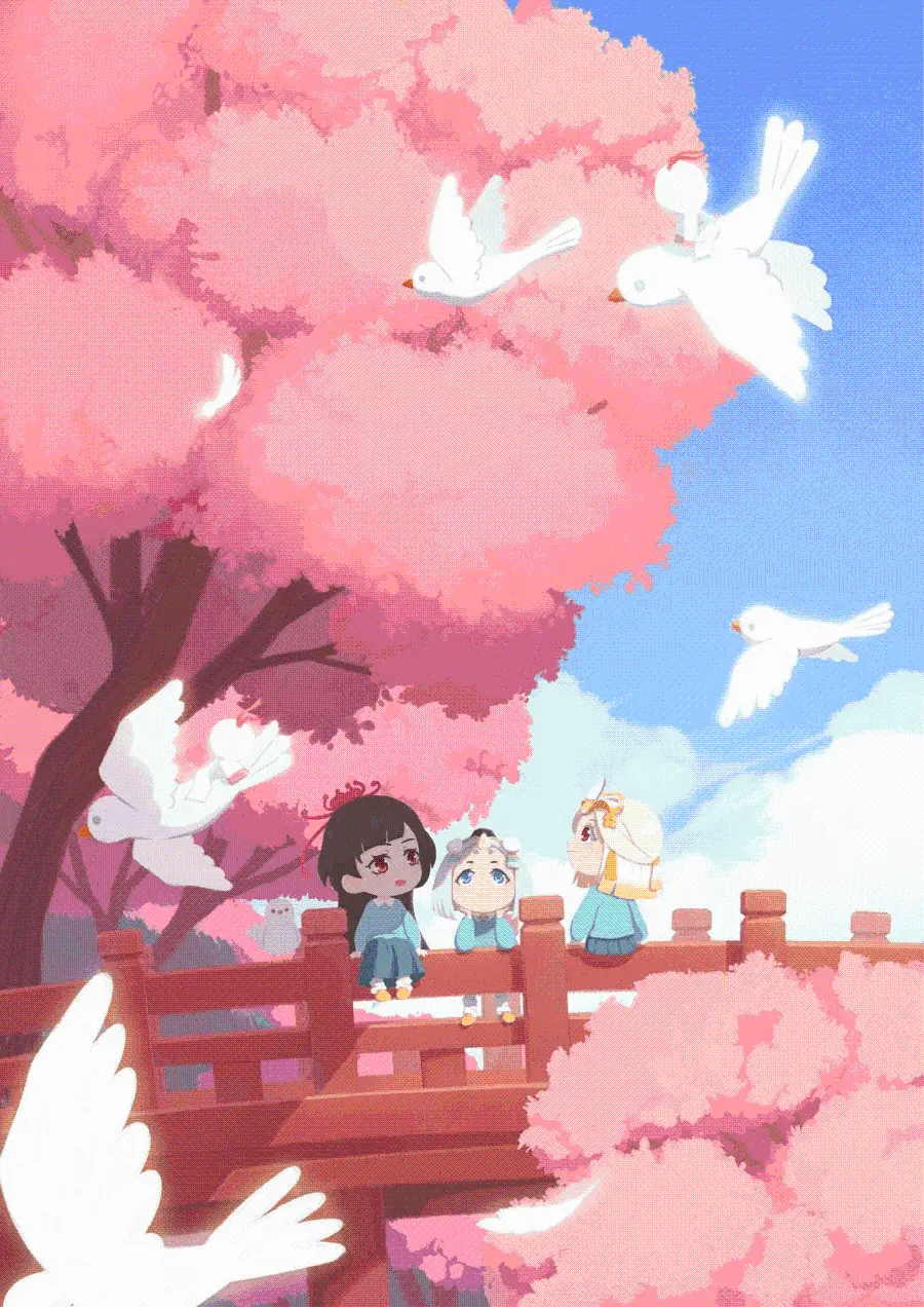Cute and pink cartoon wallpaper of kindergarten children
