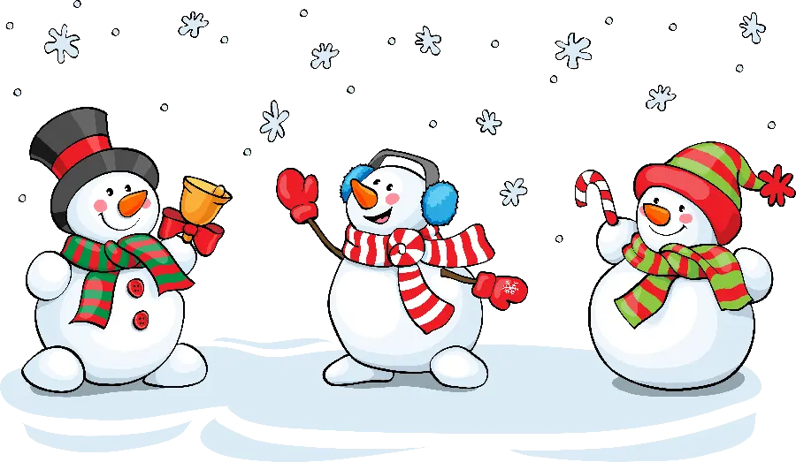 Free download of PNG images of happy, smiling and energetic snowmen without a background