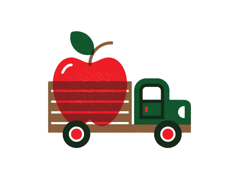 Photo of a truck carrying giant red apples in PNG format suitable for logo design