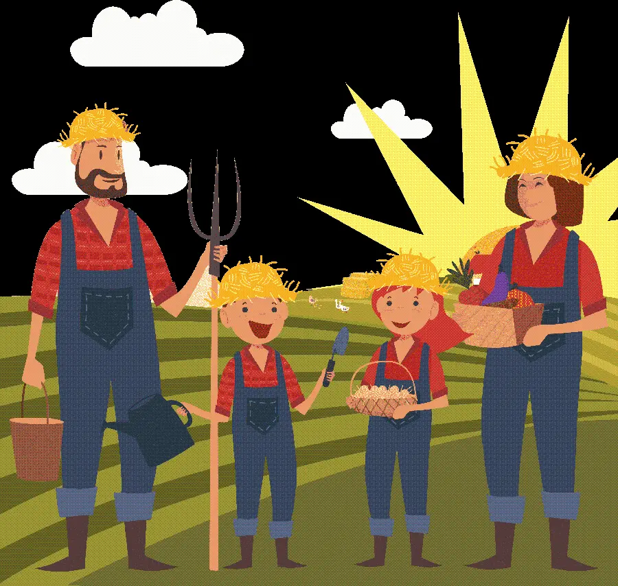 Cartoon Graphic Cropped Image of a Farmer Family in PNG Format