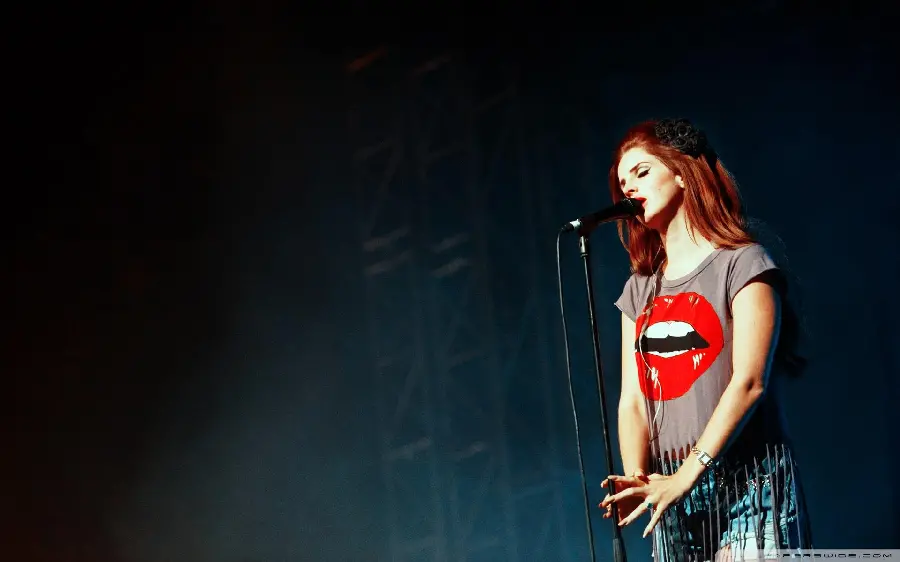A picture of Lana Del Rey performing an emotional song