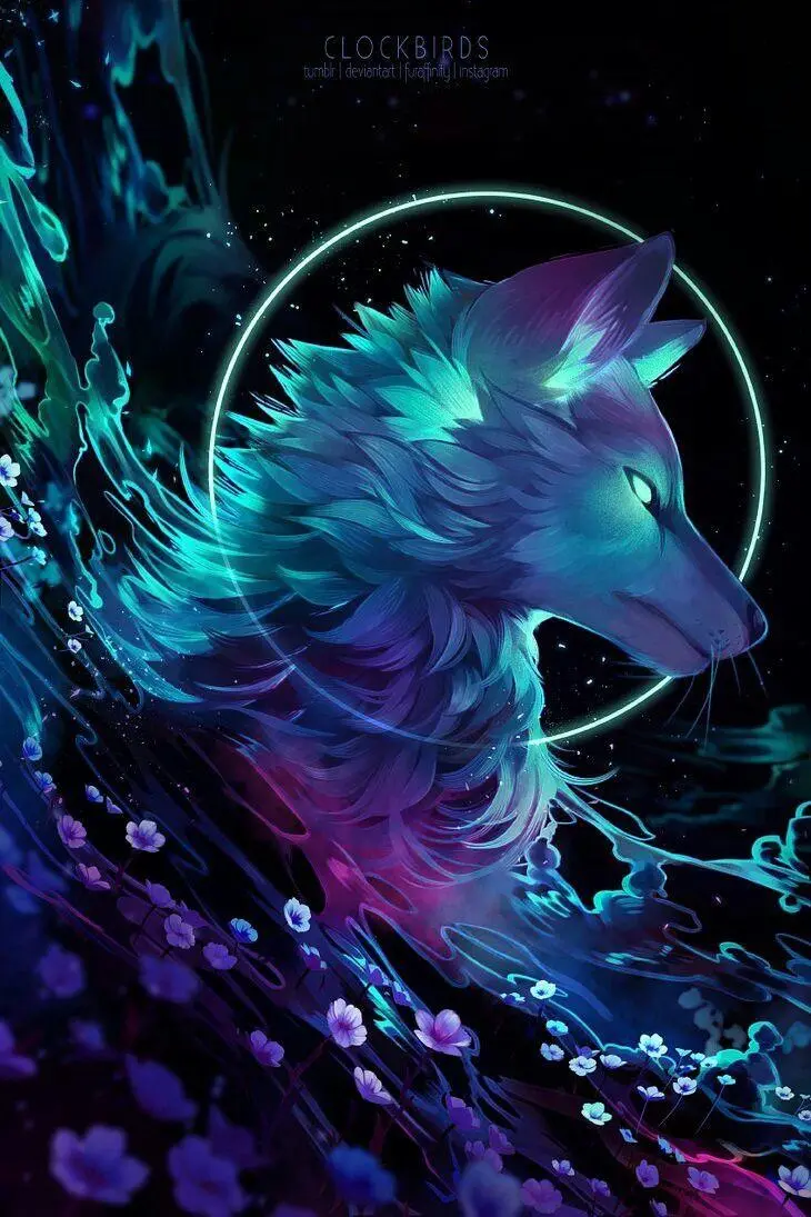 Beautiful background photo of a wolf in the style of surrealism suitable for phone backgrounds