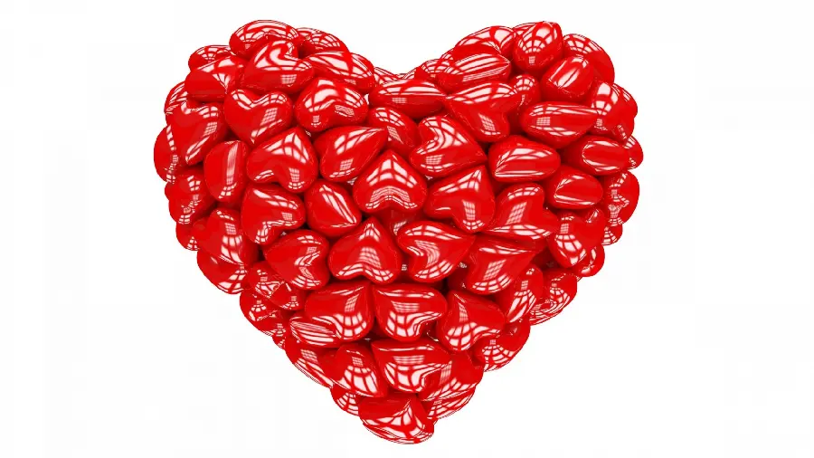 New and classy and luxurious background of shiny red hearts on a white background