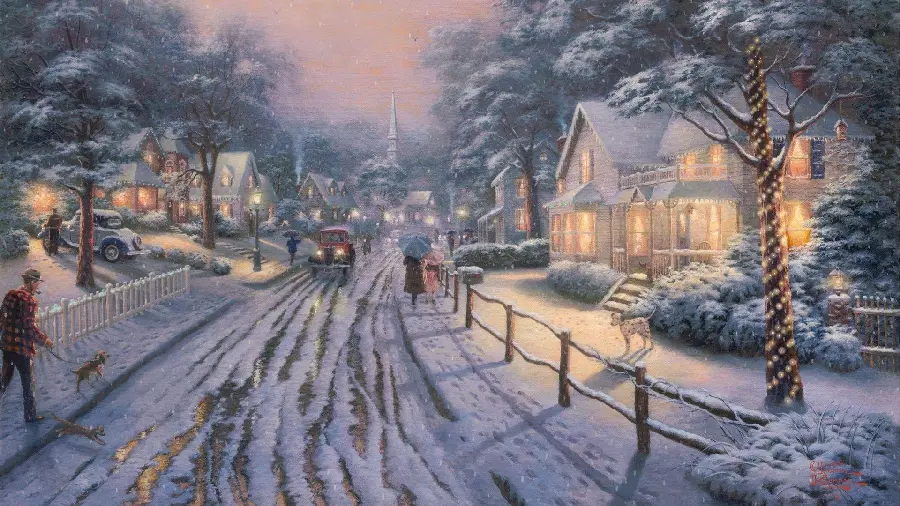 The most beautiful picture of a painting with an attractive winter theme
