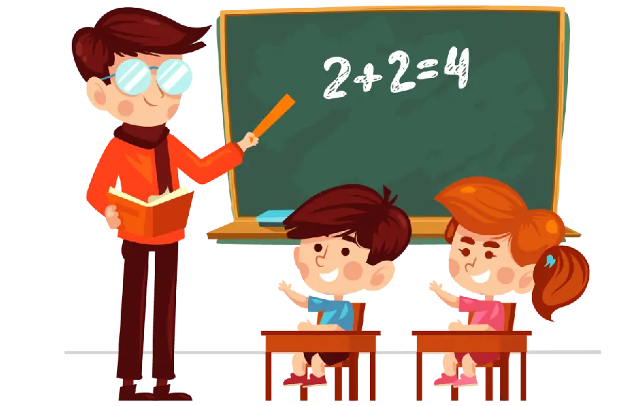 Photo of a math teacher with students in PNG format and cropped 