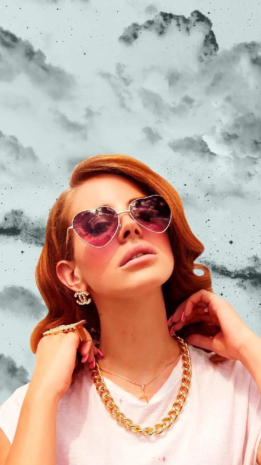Awesome stock photo of Lana Del Rey in heart sunglasses