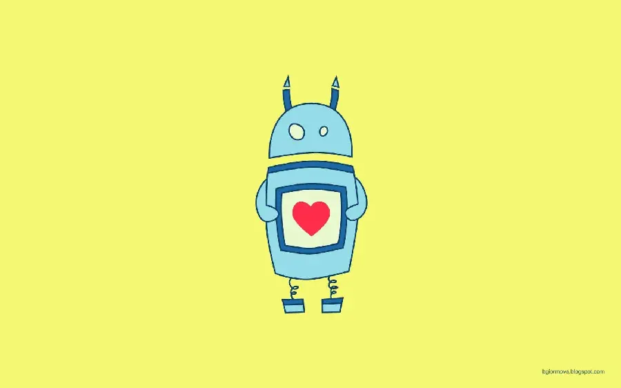Cartoon photo of a robot with a red heart