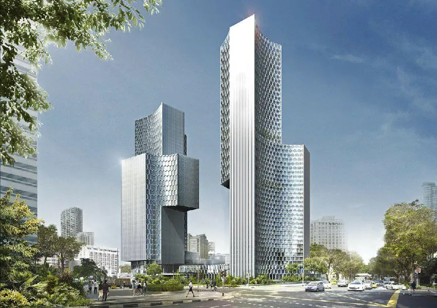 Photo taken of a residential complex with luxurious architecture in Singapore in 8k quality