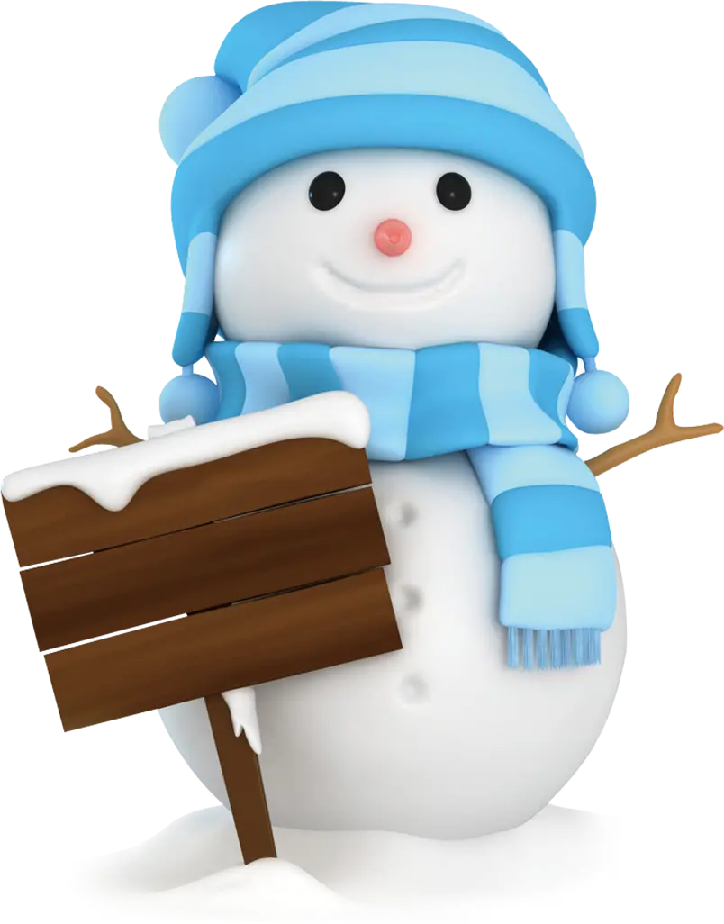 PNG photo of a snowman in a blue suit in full HD quality