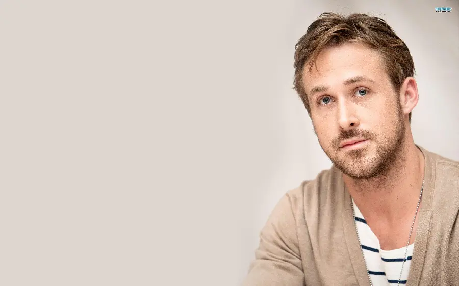 Ryan Gosling's background with a simple and monochrome background 