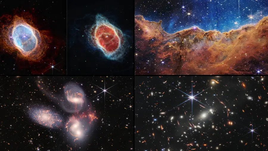 Several images taken by the James Webb Space Telescope in one frame