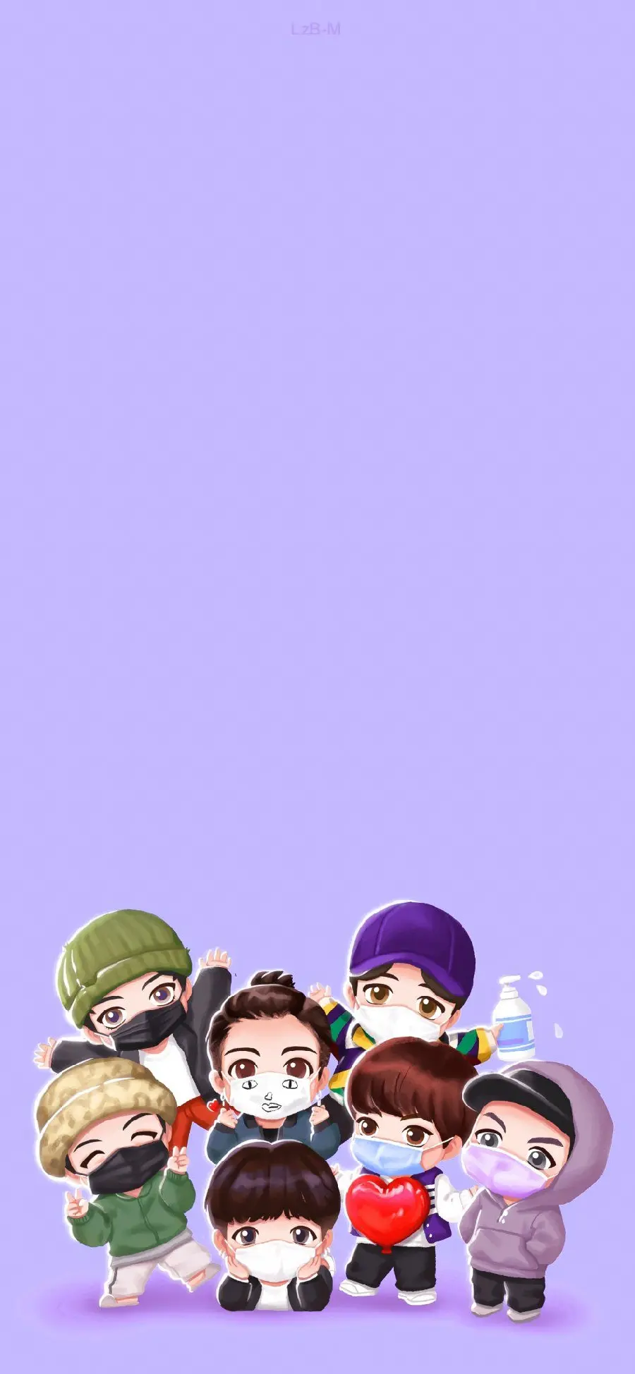 Cartoon image of BTS members, one of the most successful music groups in the world