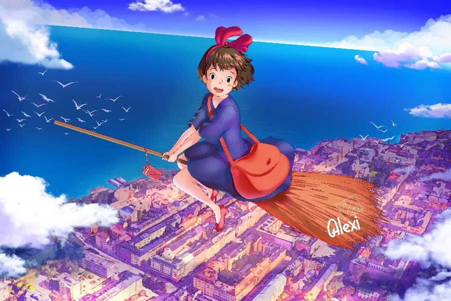 Photo of the anime flying sequence KiKi Delivery Service